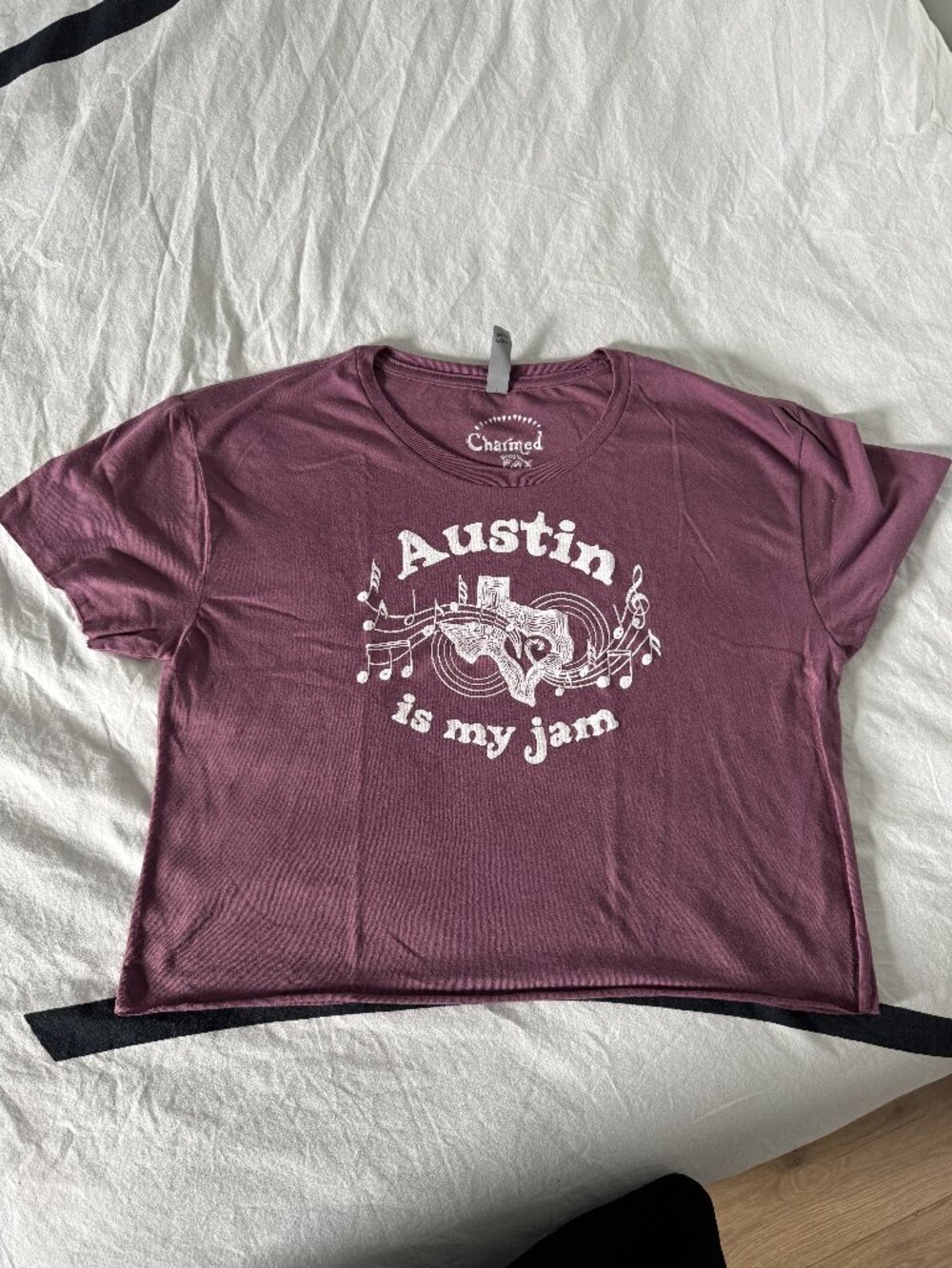 NWOT Austin Is My Jam Graphic Cropped Tee Raw Edges Sz L